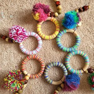 Wooden hoops handmade Keychain knitted crochet pom pom 2nd collection